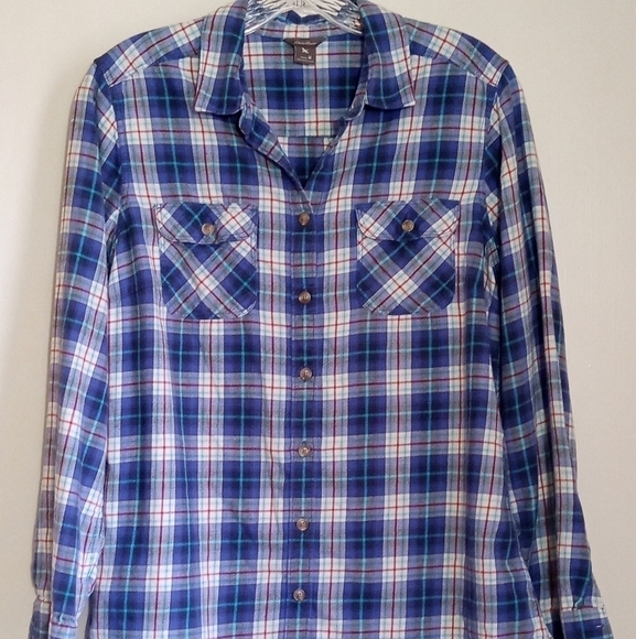 Eddie Bauer flannel button down top women size medium but runs small - Picture 1 of 5